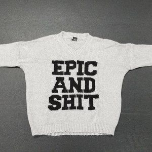 Epic and Shit Knit Sweater SMALL Sparkle and Fade V-Neck Gray Black